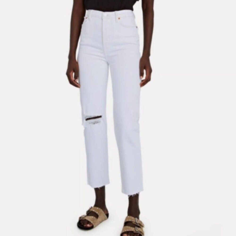 Re/Done 70s Stove Pipe High Rise Straight Leg Button Fly White Jeans Size 24